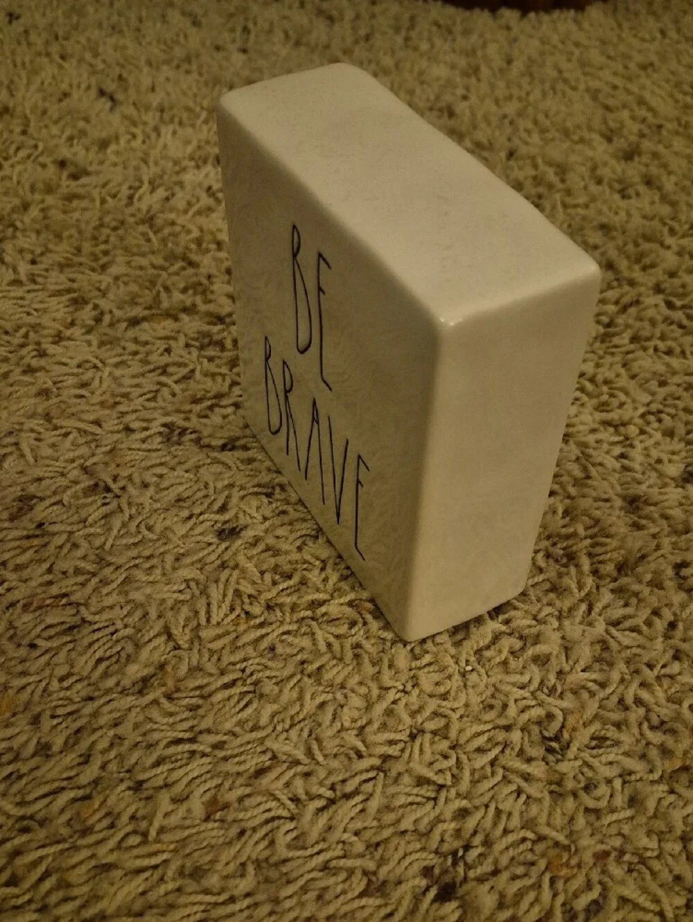 Rae Dunn Cream Ceramic Inspirational Block — Two Sided Work Hard & Be Brave